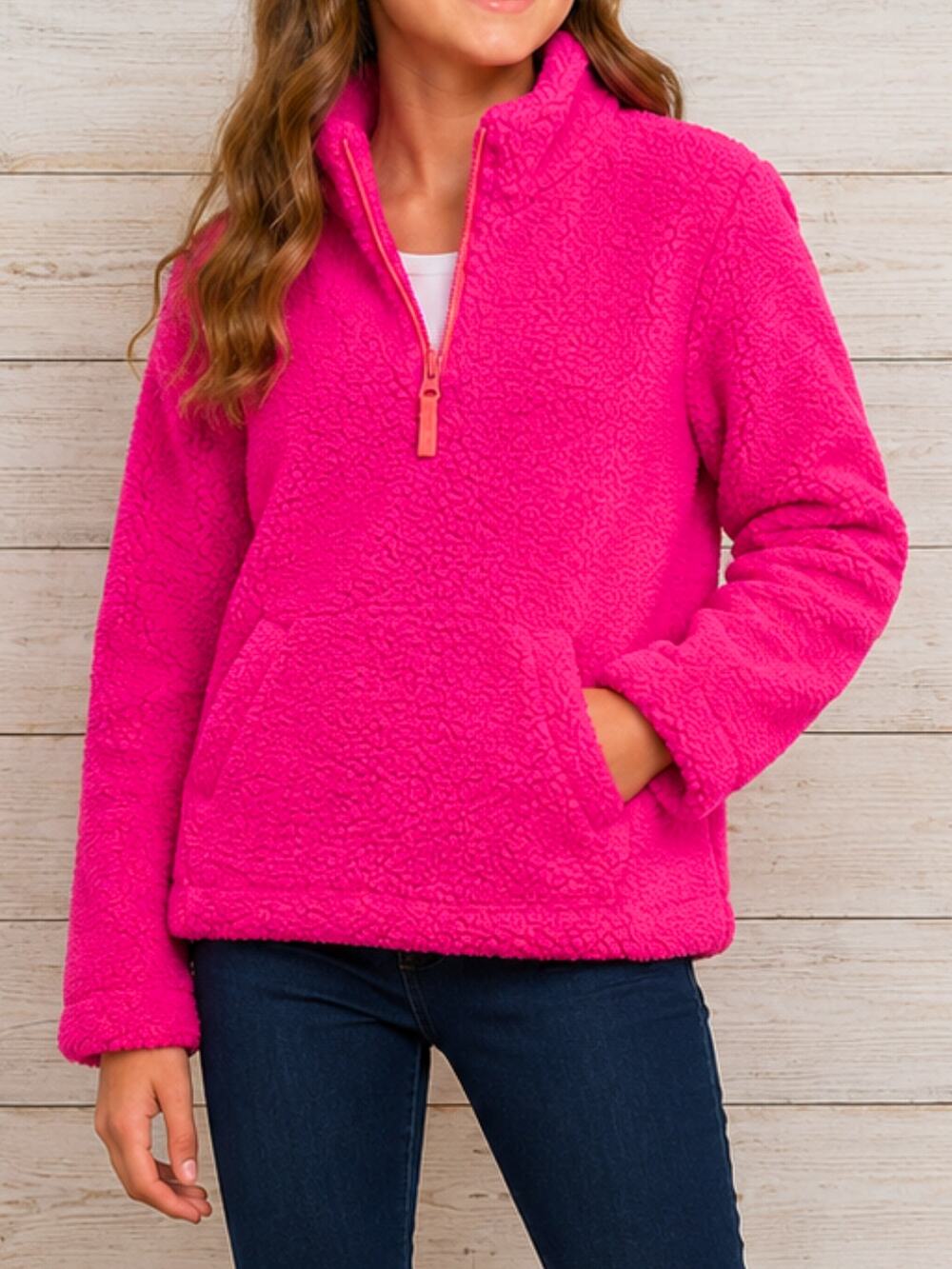 GAP KIDS Fuchsia Sherpa Quarter Zip Fleece XL 12 | Cozy Winter Pullover